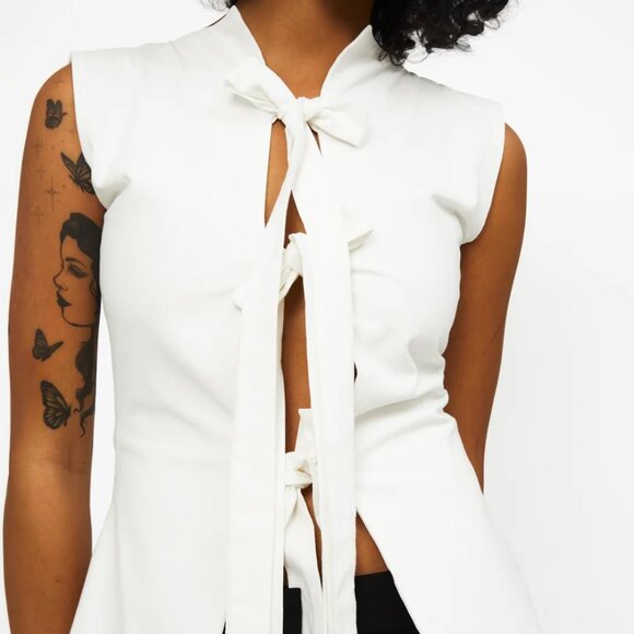Atelier Tulpe Bow Tie Top White - Picture 2 of 9